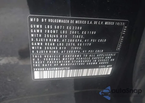 2024 Volkswagen Tiguan 2.0T Se R-Line Black из США, поврежденный, VIN 3VV8B7AX4RM048758